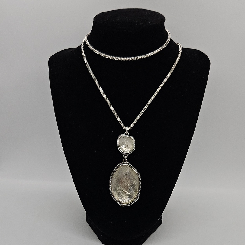 Fossil Natural Rock Quartz Crystal Necklace